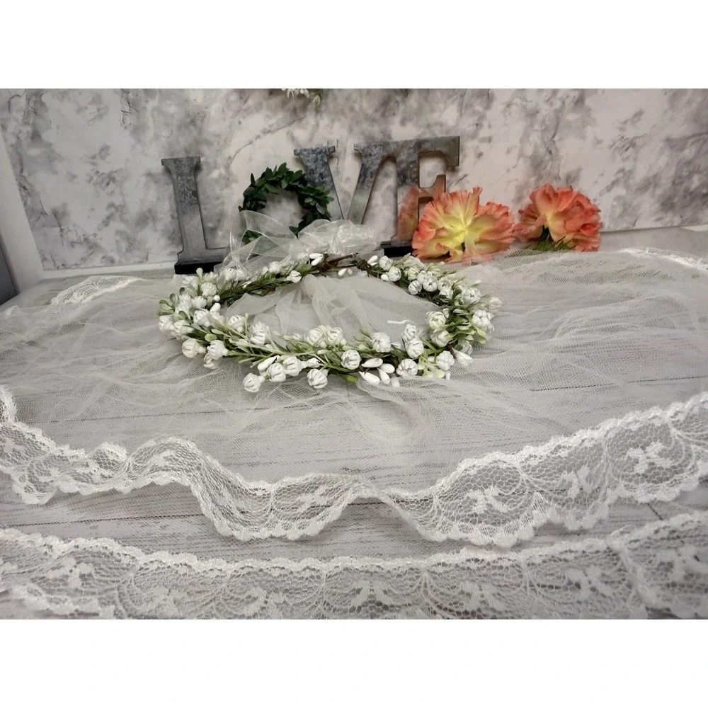 Boho Vtg Wedding Hair Vine Flower Crown White Flowers Green Wear Many Ways NWOT